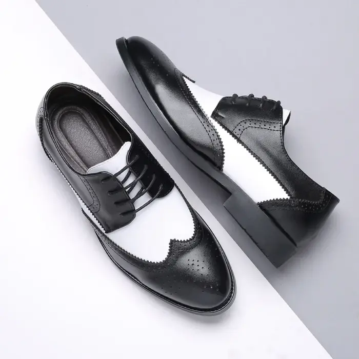2025 Style britannique hommes tendance bout pointu richelieu chaussures hommes mariage en cuir chaussures habillées noir avec blanc chaussures formelles hommes