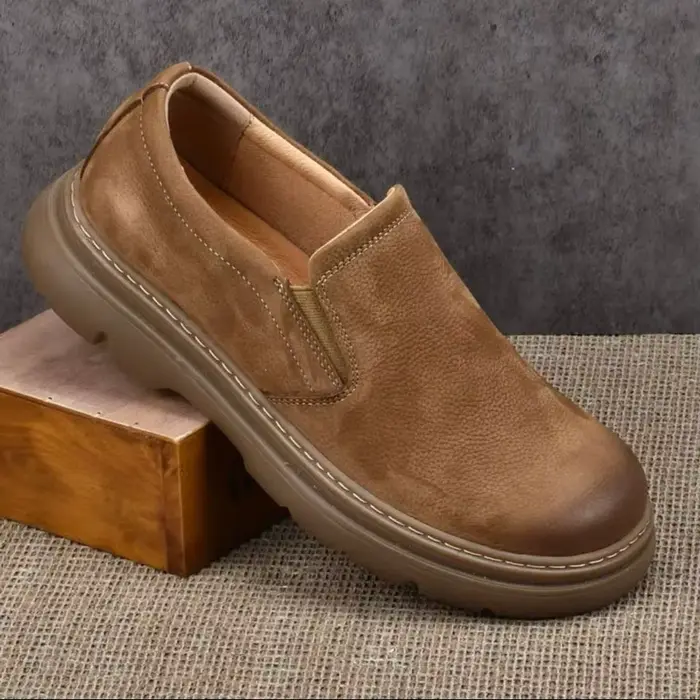 LIHUAMAO daim chaussures en cuir de vache sans lacet mocassins hommes