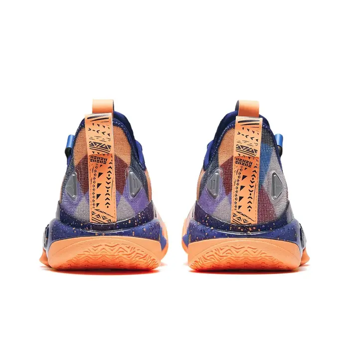 POIZON Anta Shock Wave 5 Pro Chaussures de basket-ball basses résistantes à l'usure pour hommes Bleu Orange 112421111S-2