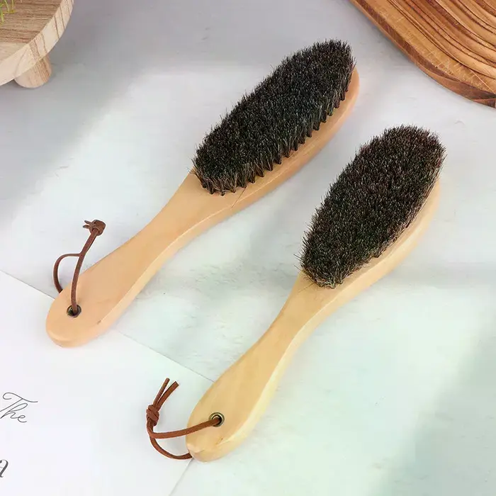 Brosse en crin de cheval, manche en bois, brosse pour vernis à chaussures, brosse de nettoyage du linge en crin de cheval doux, brosse de nettoyage antistatique