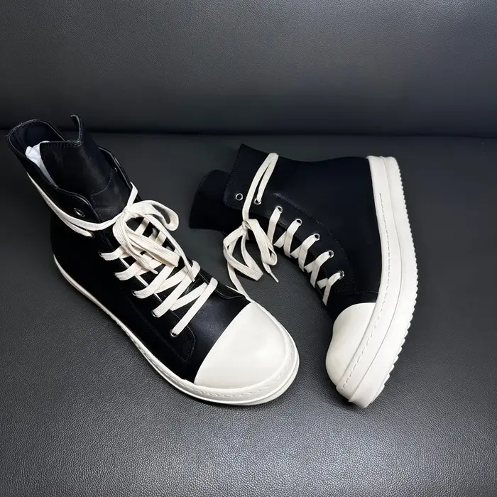 Baskets montantes décontractées pour hommes en cuir noir avec fermeture éclair et lacets fins