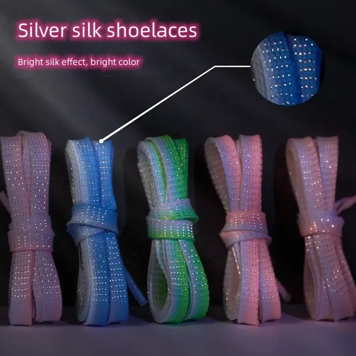 Lacets de Chaussures Plats à Paillettes Dégradées, Métalliques, Brillants, Argentés, Colorés, Scinti