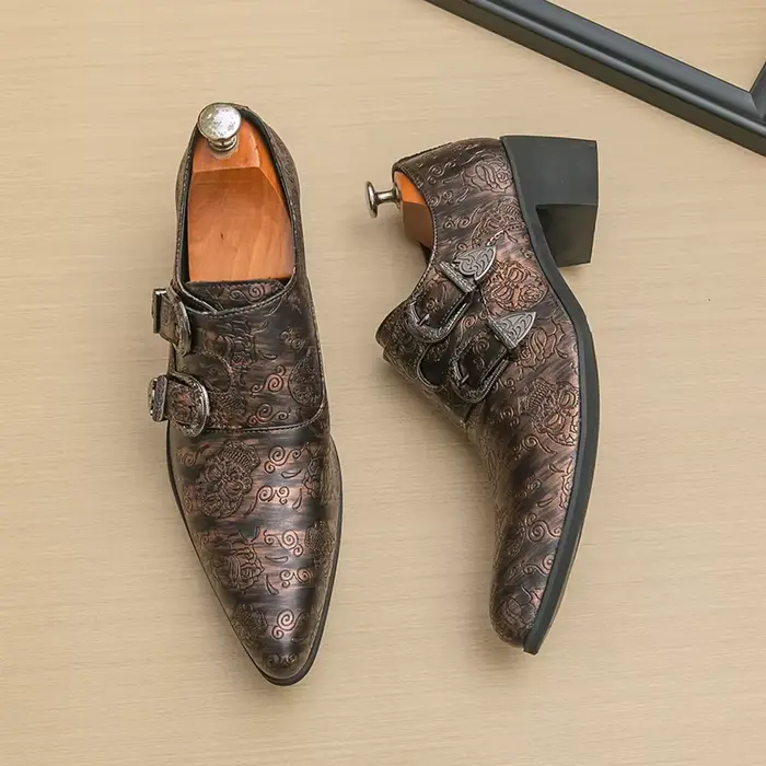 FUQIAO talons hauts hommes chaussures formelles rétro en cuir