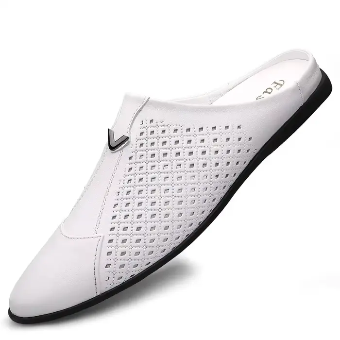 Mocassins d'été en cuir pour hommes, chaussures de conduite, mules, tennis, blanc, 2024