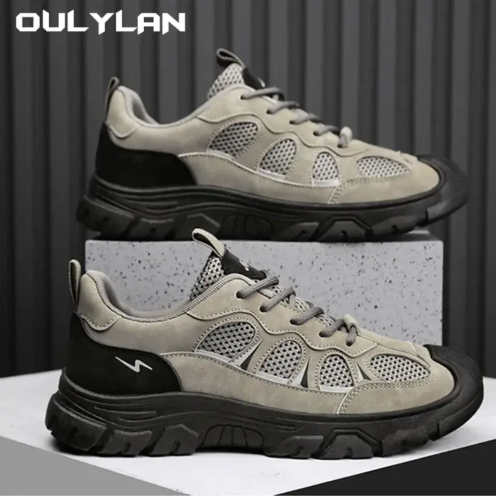 Oulylan nouveaux hommes à semelles souples respirant maille chaussures de sport chantier de Construction confortable