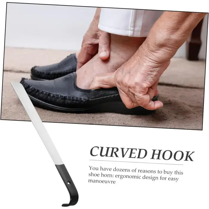 Chausse-pied Extra-long robuste (1.2/1.5/1.8mm d'épaisseur) avec poignée en cuir – pour personnes âgées