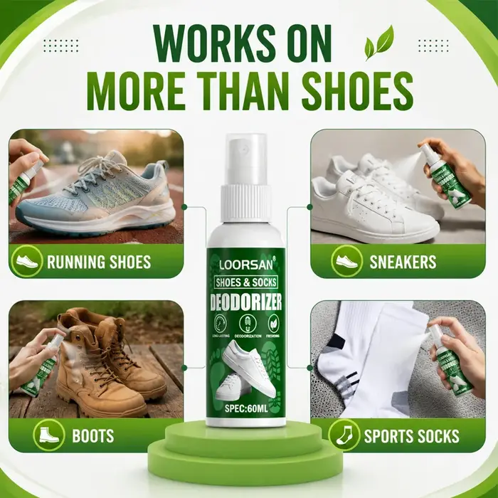 Spray désodorisant puissant pour chaussures, neutraliseur d'odeurs instantané, rafraîchisseur longue durée pour baskets, bottes, chaussettes et armoires à chaussures