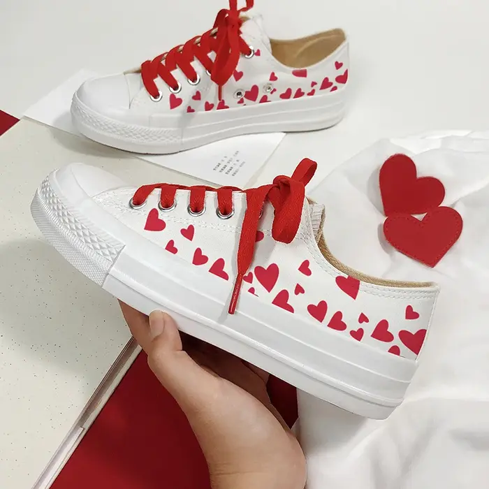Amy et Michael Lovers baskets coeur doux peint à la main chaussures en toile mignon fille étudiants