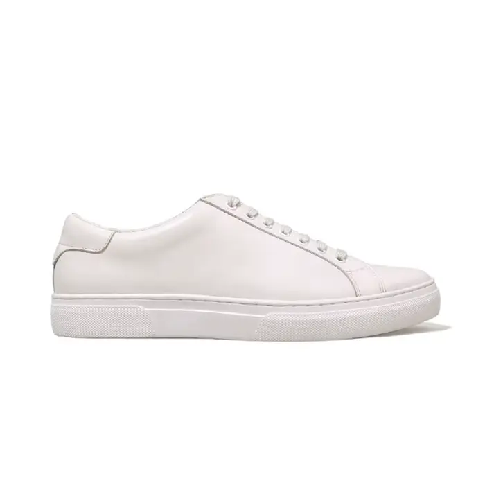 ALAIS MAE Baskets blanches en cuir pour hommes, style minimaliste, plates, à lacets, décontractées, 
