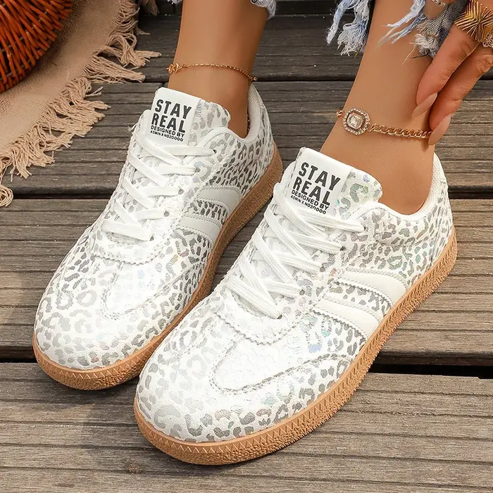 Baskets plates de sport à plateforme imprimé léopard pour femme, collection automne 2026, de marque de luxe, antidérapantes, style allemand
