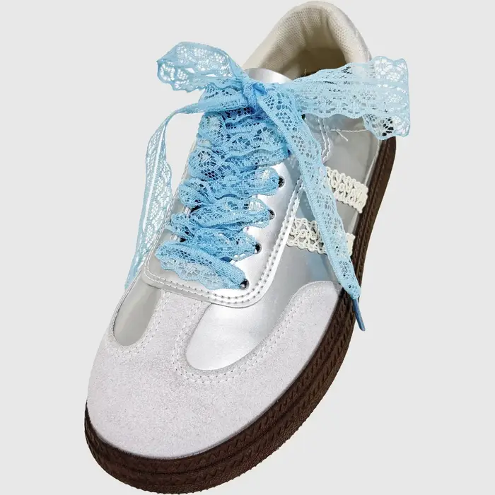 Lacets en dentelle pour femmes, chaussures décontractées, baskets, lacets plats, accessoires, noir e