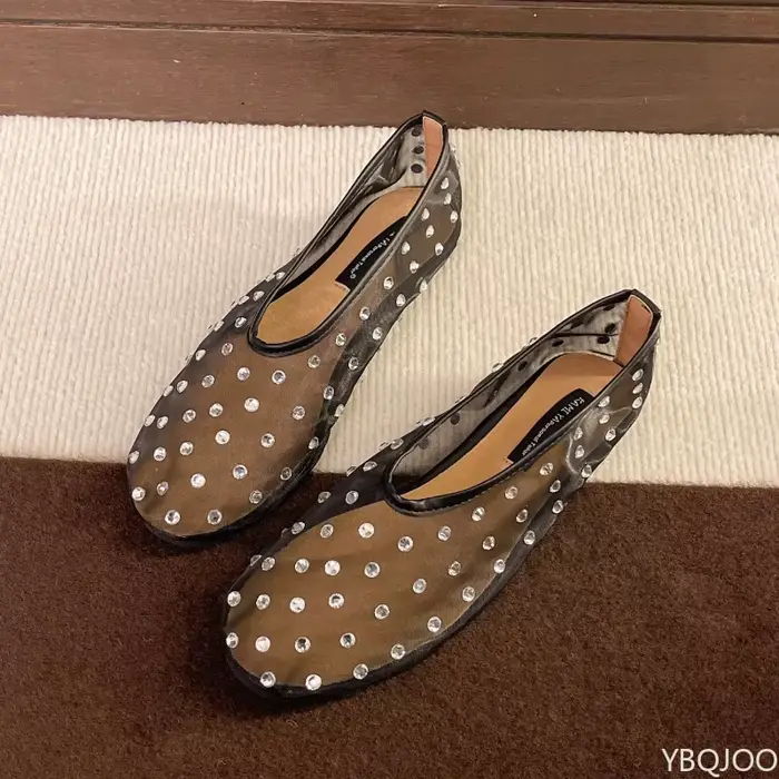 Chaussures Mary Jane Diamant 2025 pour Femme – Nouveauté Été 2025 – Ballerines Plates en Maille à Bo