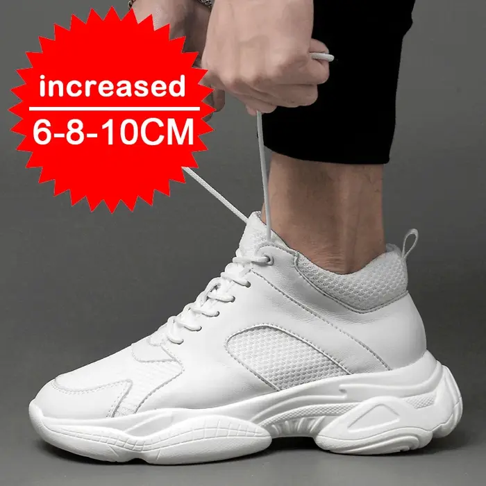 Baskets de mode homme ascenseur chaussures hauteur augmenter semelle intérieure 8 cm blanc noir