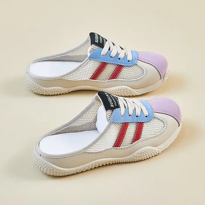 Chaussures plates pour femmes maille Patchwork femme à lacets Sneaker sans talon