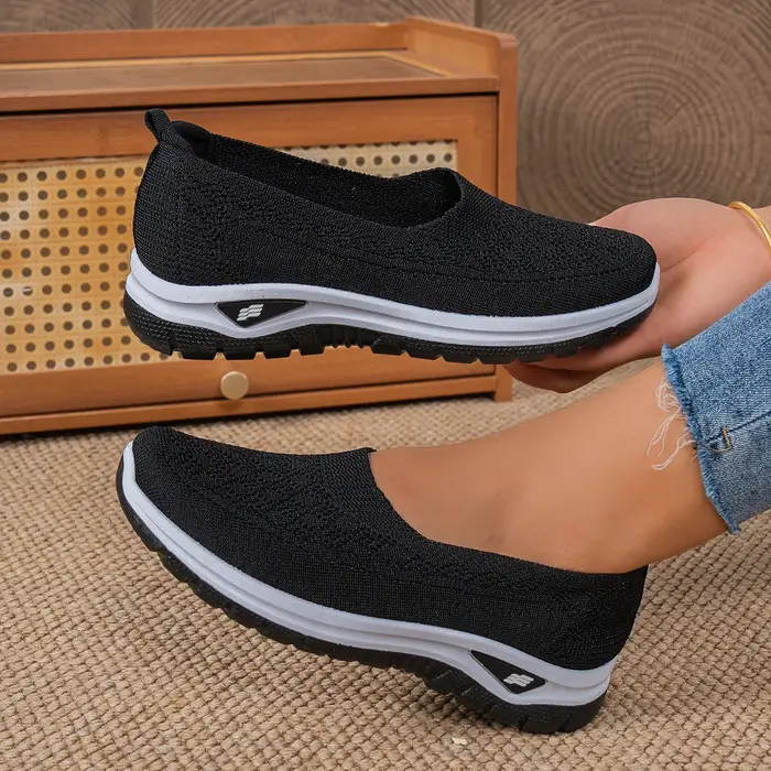Baskets Jacquard ajourées à enfiler pour femmes, design à col peu profond sans coutures, chaussures