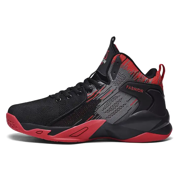 Chaussures de basket-ball montantes noires et blanches pour hommes - Baskets athlétiques en maille respirante