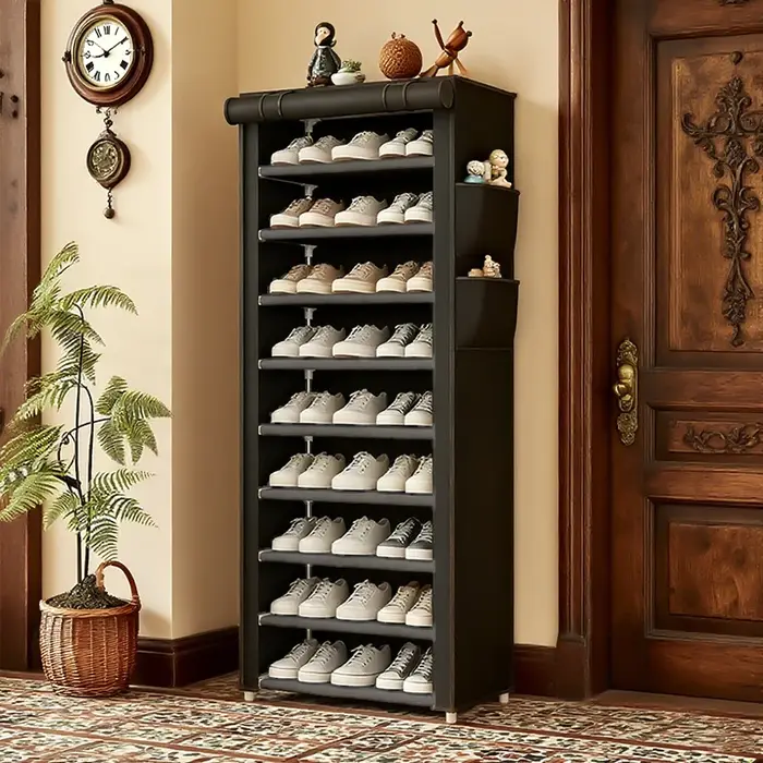 Meuble à chaussures à 9 niveaux avec housse anti-poussière