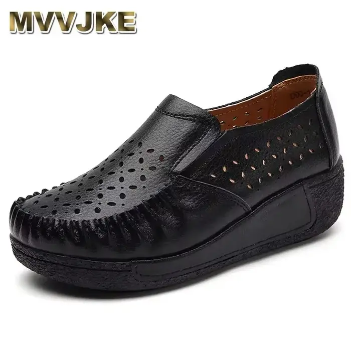 2025 plate-forme chaussures plates pour femmes sans lacet évider véritable cuir de vache Swing