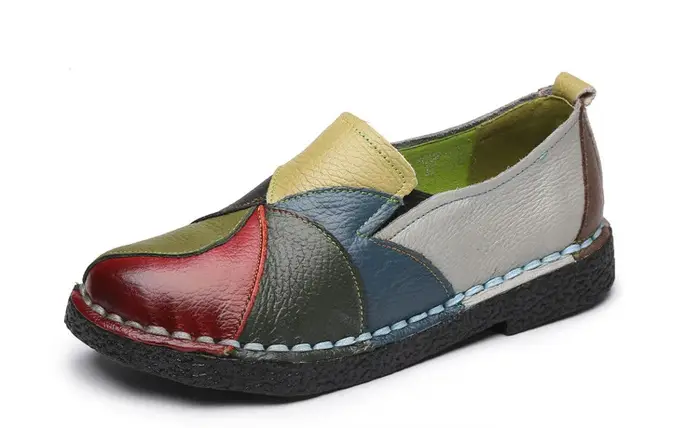 Femmes couleurs mélangées chaussures automne nouveau Style ethnique rétro semelle souple chaussures