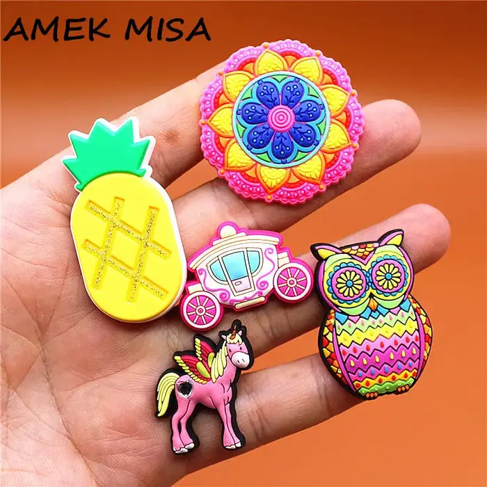 Breloques en PVC en forme d'ananas pour chaussures, 1 pièce, clips roses, Charms, Charms, Charms, Ch