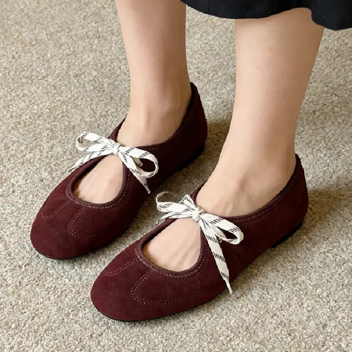 Mode à lacets couture Design marque ballerines femmes haute qualité Faux daim Mary Jane chaussures confortables bout rond mocassins