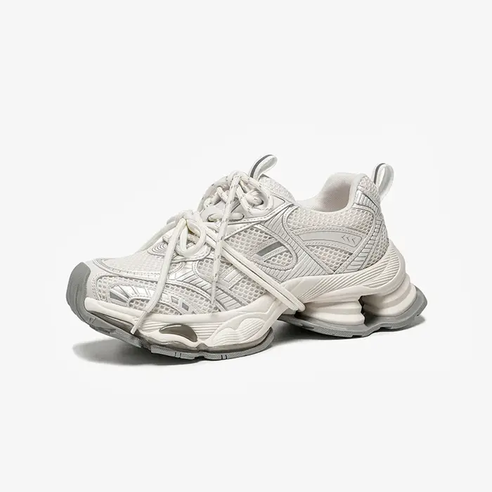 BEAUTODAY grosses baskets femmes en cuir synthétique maille bout rond à lacets sport formateurs dames Patchwork chaussures à la main 29A51