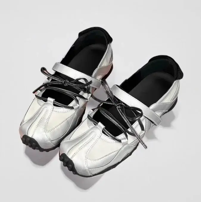 Baskets Mary Jane argentées Style Ballet Punk pour femmes, chaussures d'été et d'automne respirantes