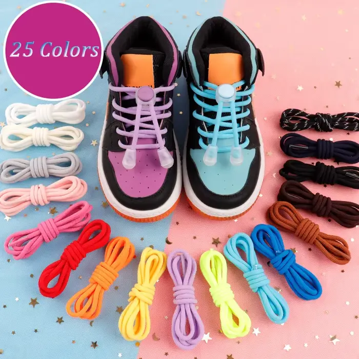 Pas de cravate lacet élastique rond verrouillage lacets baskets pour enfants lacets sans cravates en
