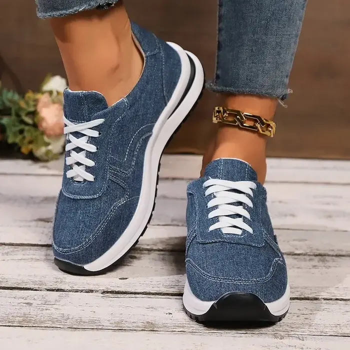 Baskets femme bleu Denim chaussures décontractées en plein air à lacets