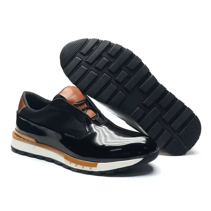 XEBOS luxe hommes Oxford baskets noir véritable cuir verni à lacets semelle antidérapante lisse bureau fête chaussures