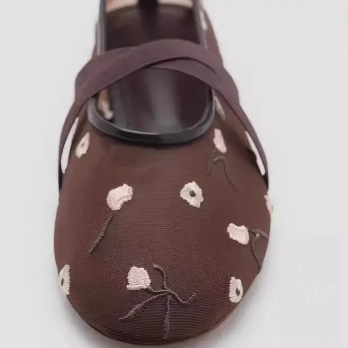 Chaussures de danse plates brodées en maille à bout rond pour femmes 2026