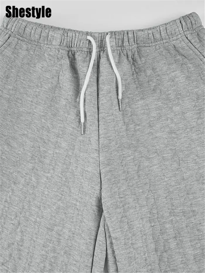 Shestyle gris pantalons de survêtement automne pour les femmes Streetwear cordon Texture Staight décontracté ample minimaliste pantalon à jambes larges 2025