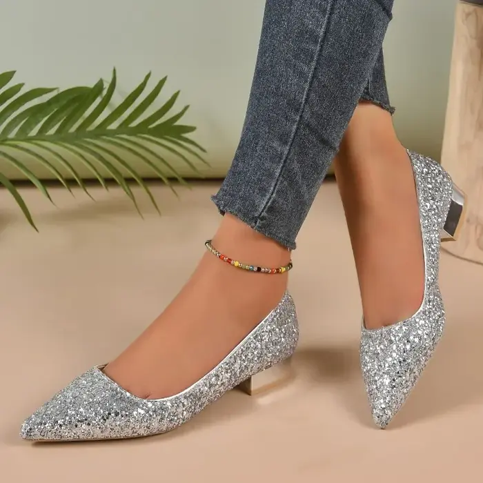 Chaussures plates pour femmes 2025 talon bas bouche peu profonde paillettes printemps et automne