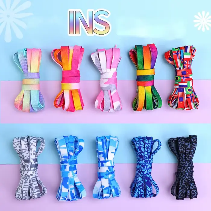 Lacets plats couleur arc-en-ciel lacets décontractés chaussures en toile coloré lacet imprimé dégrad
