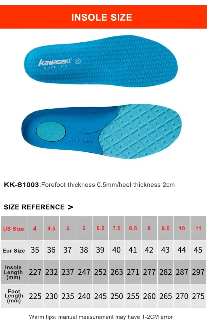 Kawasaki semelles intérieures de sport pour chaussures KK-S1003 respirant haute élasticité course amorti femmes hommes