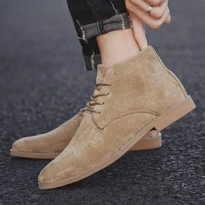 Mode marron Chelsea bottes hommes Style britannique haut en daim chaussures en cuir