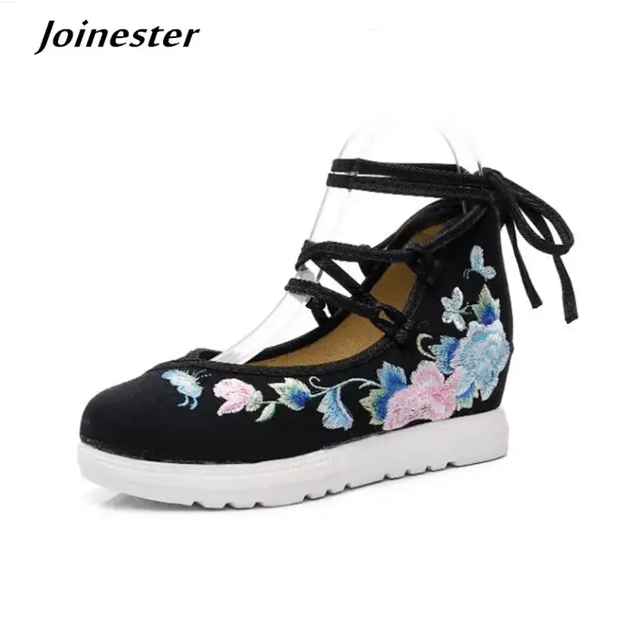 Chaussures de printemps pour femmes, brodées croisées, décontractées, en toile, Vintage, baskets eth