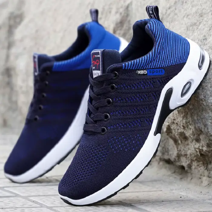 Baskets originales en maille bleu marine pour hommes, chaussures de sport respirantes, baskets compe
