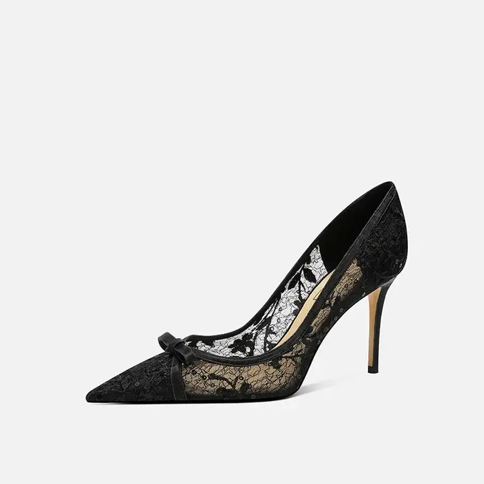 Chaussures sexy en dentelle et peau de mouton pour femmes