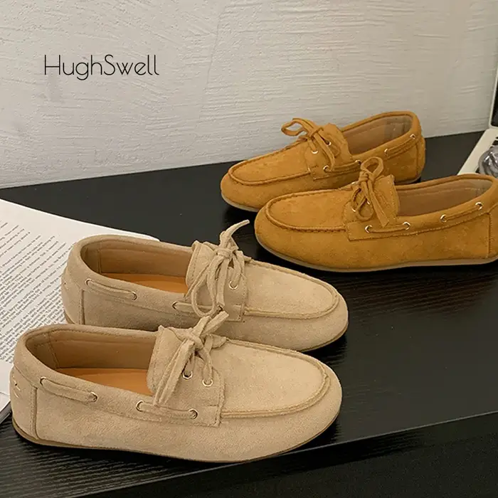 Chaussures bateau à enfiler en cuir suédé pour femme