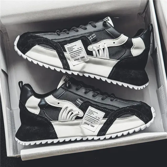 Baskets pour hommes printemps-été, chaussures décontractées rétro à plateforme épaisse, en maille patchwork, à lacets, pour la marche et la course.