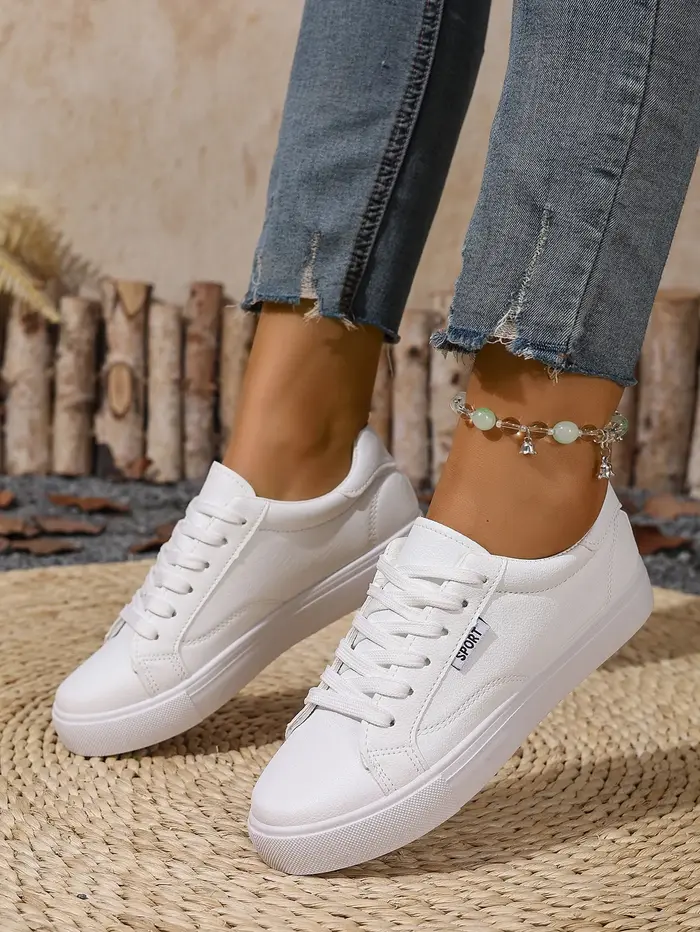 Chaussures blanches femmes printemps automne fond plat en cuir baskets décontracté à lacets étudiant