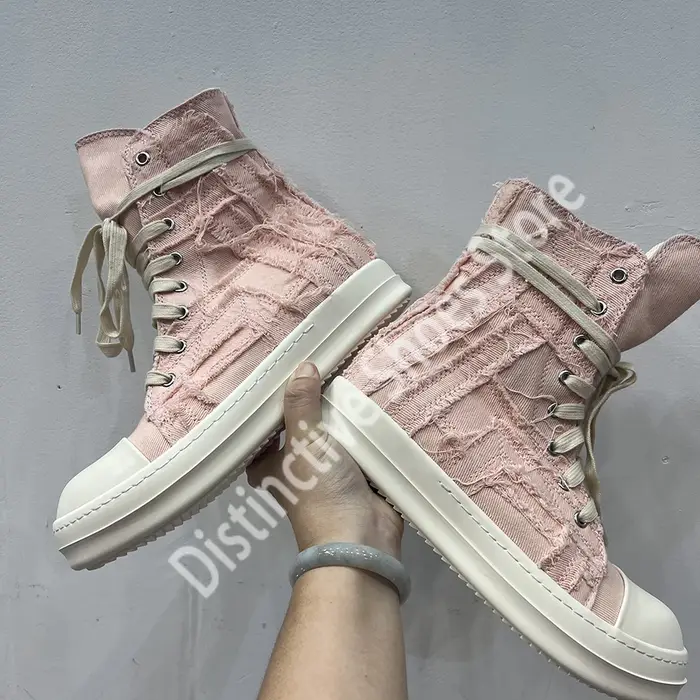 Baskets montantes déchirées en toile rose pour hommes