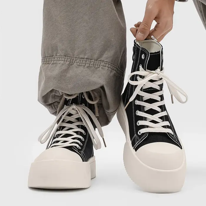 Plate-forme haut chaussures en toile pour hommes tendance grande tête décontracté hommes baskets con