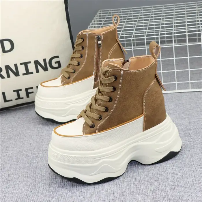 Chaussures à Semelle Compensée en Cuir pour Femme