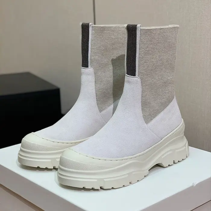 Enfant daim bande élastique Patchwork cheville Botas femmes bout rond Lacer-up plat fond épais botte