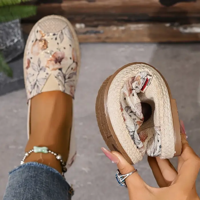 Nouvelles Espadrilles Vintage Imprimées pour Femme, à Enfiler, Respirantes, en Lin, avec Motif Ethni