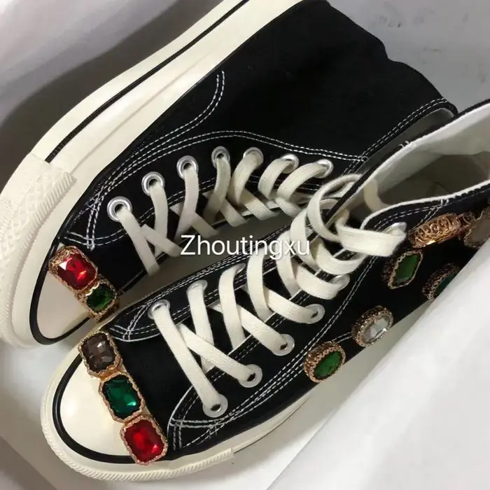 Baskets en toile pour femmes, chaussures de loisirs, montantes, grande taille, diamants colorés, fai