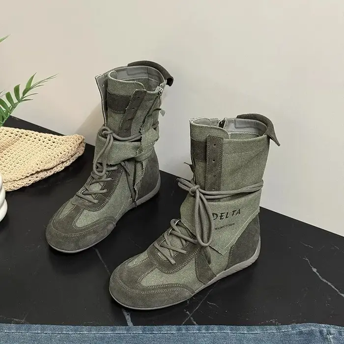 Chaussures de sport montantes pour femme, collection automne 2026, décontractées, en toile, pour la marche, bottes de neige à lacets, bout rond, tendance, Zapatillas Mujer