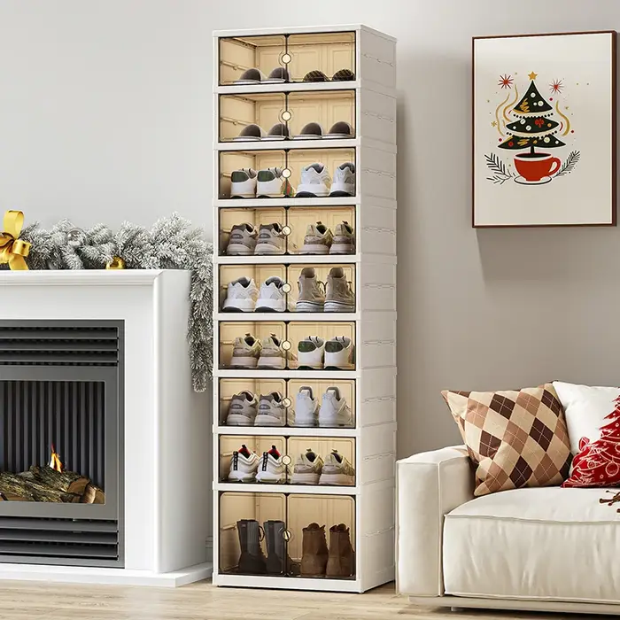 Boîte à chaussures pliable, une pièce | Interrupteur magnétique, multi-styles et tailles | Utilisation à roulettes, salon et chambre à coucher | Accueil, boîtes de rangement pour chaussures